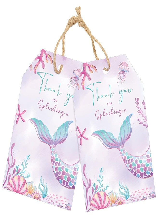 joycraft 50Pcs Mermaid Thank You Tags, 3.3x2.1 in Mermaid Birthday Party Favor Tags with String, Thank You for Splashing by Labels, Purple Paper Gift Hangtags for DIY Craft, Box, Candy Bags - Image 1